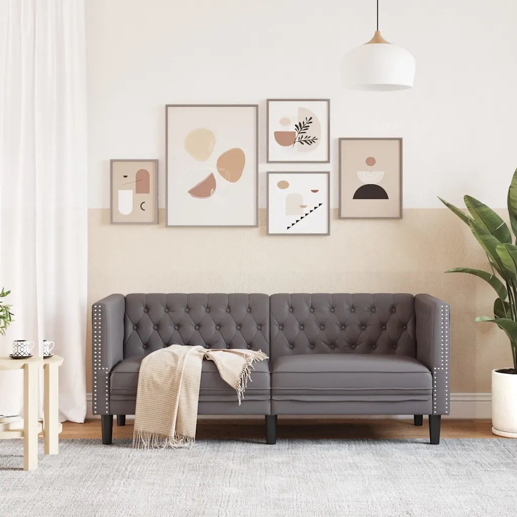 Divano Chesterfield a 2 Posti-Sofa 2 Posti-Divanetto Grigia in Similpelle