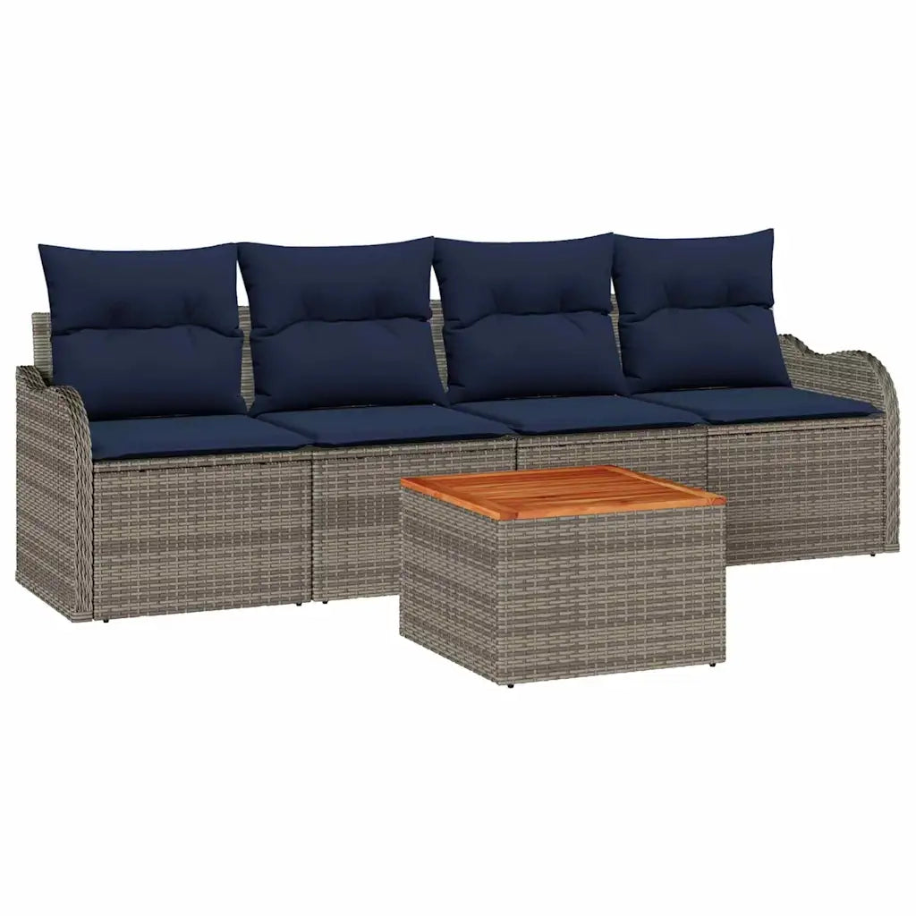 Set Divano da Giardino 5 pz Grigio polyrattan 3347388