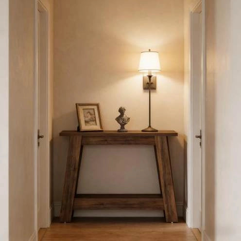 Tavolo consolle rustico 2 ripiani aperti 105x30x80 cm in legno marrone rustico