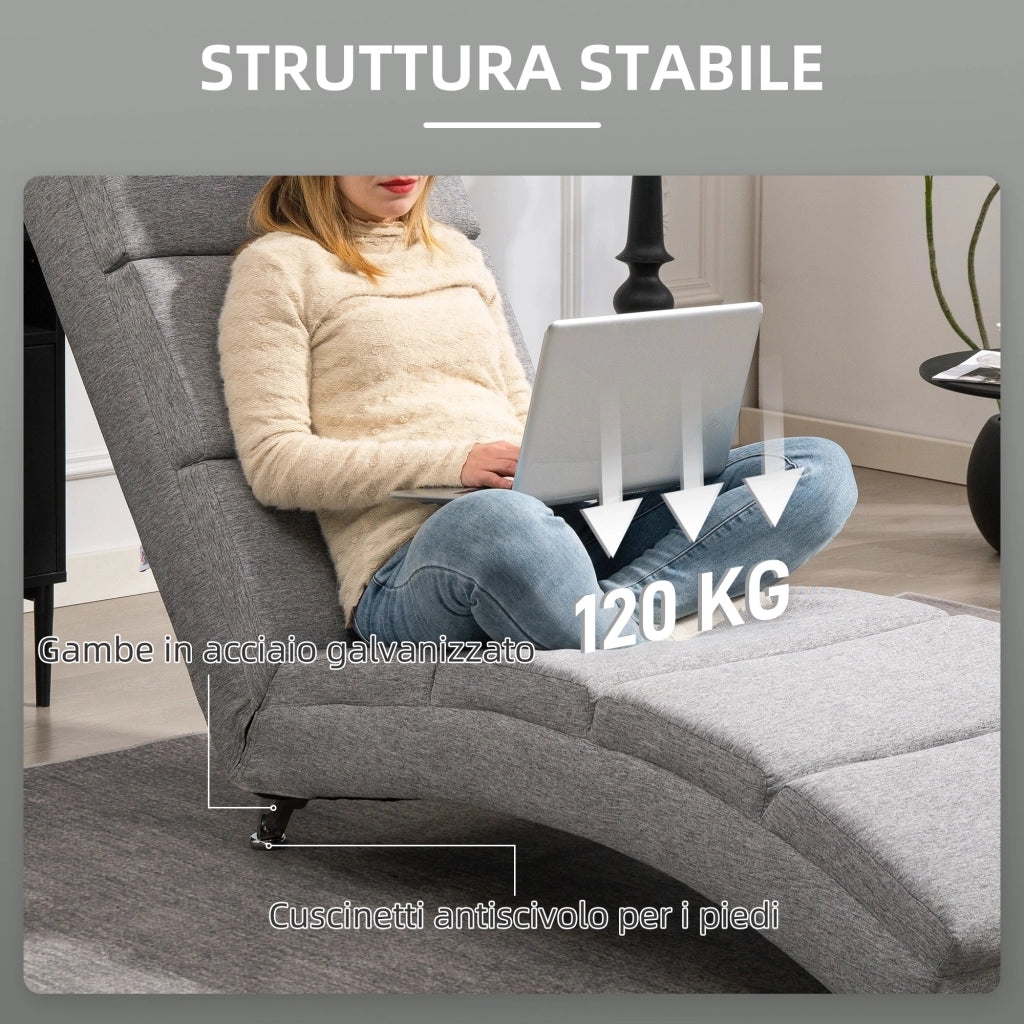 Poltrona Chaise Longue Reclinabile ¨C Zephmum ¨C Grigio Chiaro Tessuto Imbottito