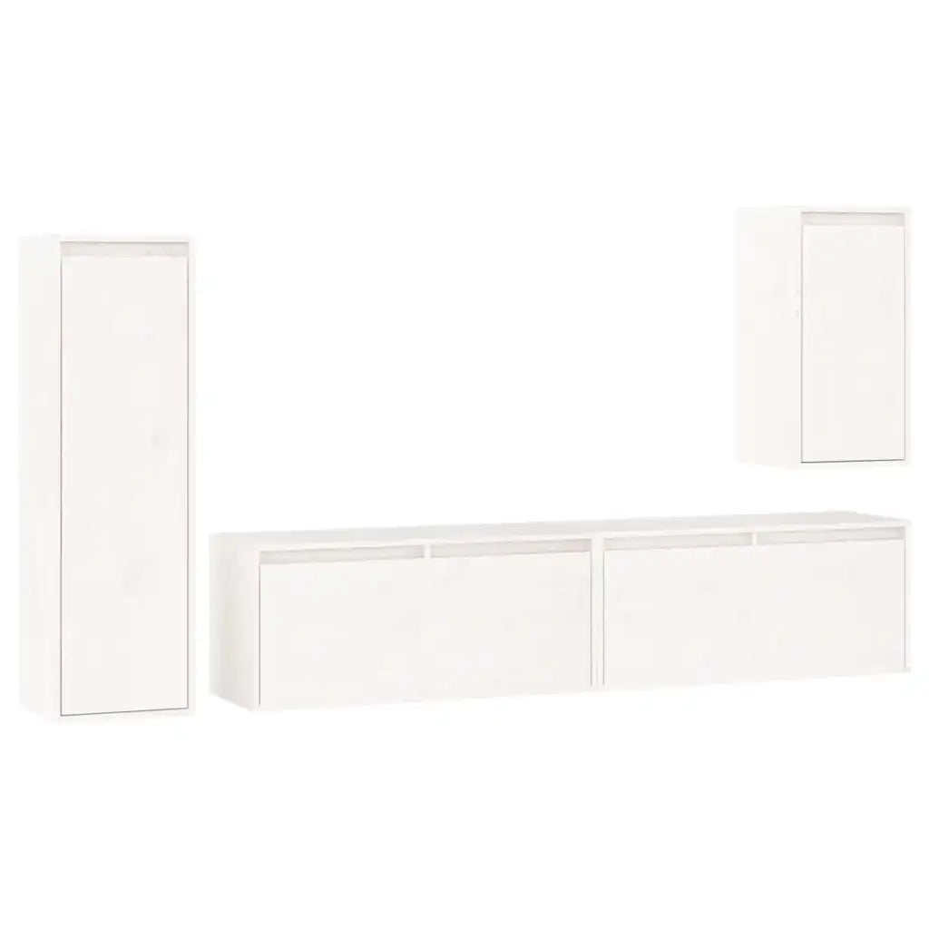 Mobili Porta TV 4 pz Bianchi in Legno Massello di Pino cod mxl 15238
