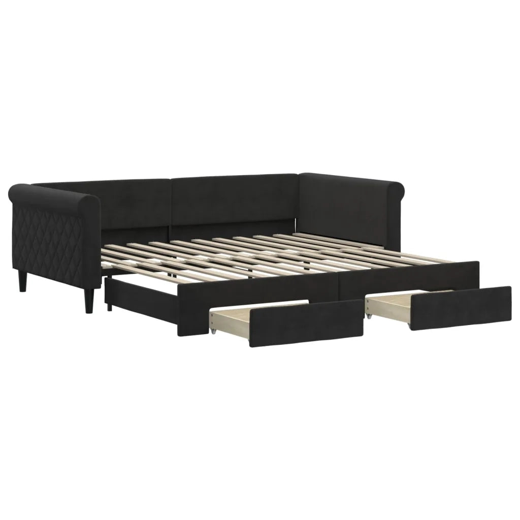 Divano Letto Estraibile con Cassetti-Sofa Letto-Daybed Nero 100x200 cm in Velluto 270286