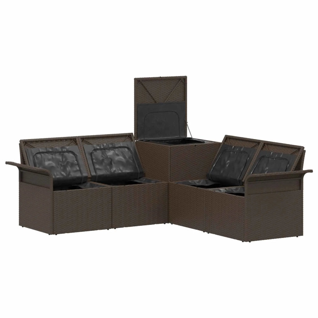 Set di divani 5 pz Marrone e Rosso Rattan sintetico e Acciaio 3447737
