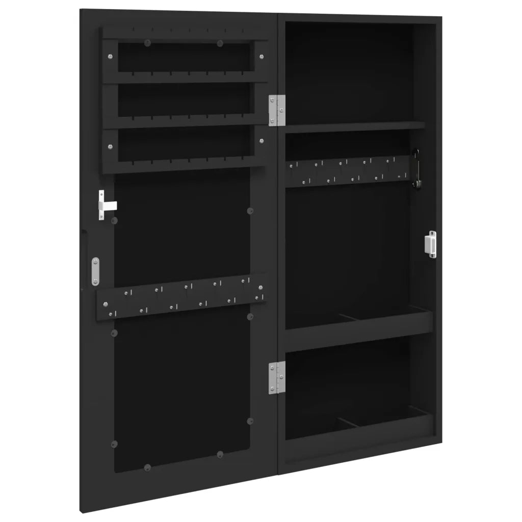 Armadio Portagioie con Specchio a Muro-Specchiera Portagioie Nero 30x8,5x67 cm