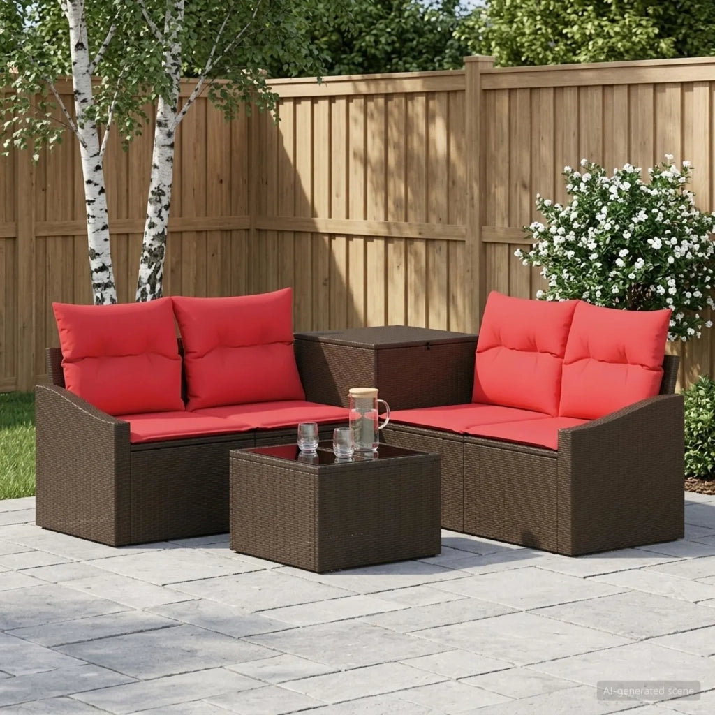 Set di divani 6 pz Marrone e Rosso Rattan sintetico e Acciaio 3447293