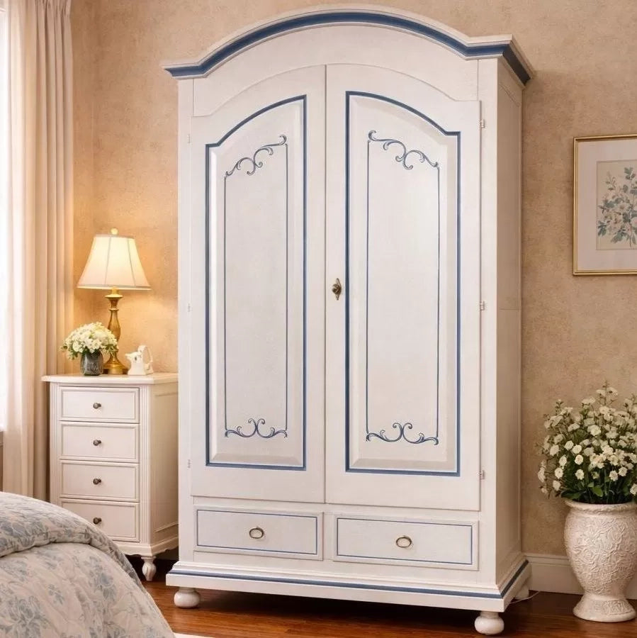 Armadio classico 2 porte legno bianco filetti blu 125x61x200 (6003) - Mobili 2G