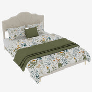 Letto Matrimoniale 140x200 cm con Testiera Imbottita e Rete a Doghe in Tessuto Beige
