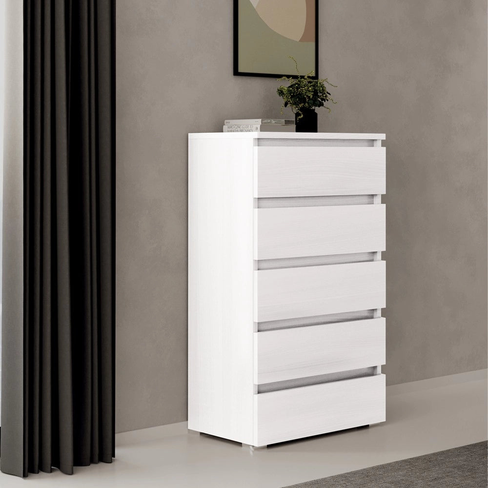 Cassettiera 5 cassetti 75x40x127 MONTATA colore bianco frassinato