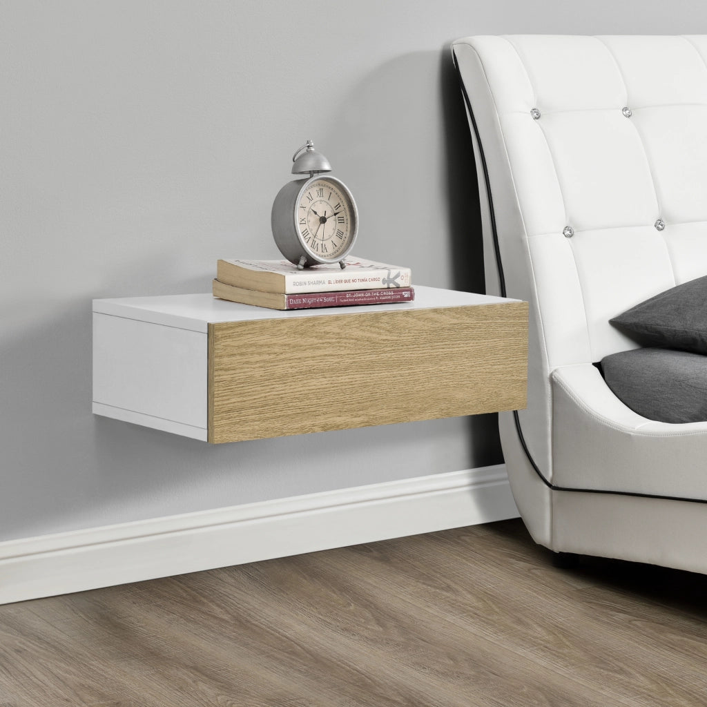 Mensola da Parete con Cassetto Integrato 50x24x12 cm - Bianco / Effetto Legno [en.casa]