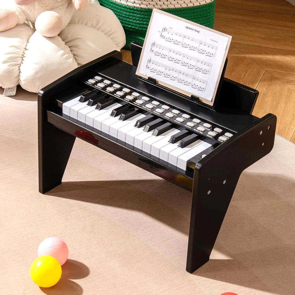 Tastiera Pianoforte per Bambini a 25 Tasti, Mini Pianoforte Digitale Giocattolo, con Velocità e Volume Regolabili, Tasto Luminoso e Leggio, Modalità Didattica, per 3+ Anni (Nero)