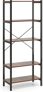 Scaffale multifunzionale a 5 livelli, 66 x 34 x 161 cm, libreria in legno e metallo con kit antiribaltamento, stile industriale, libreria per soggiorno, studio