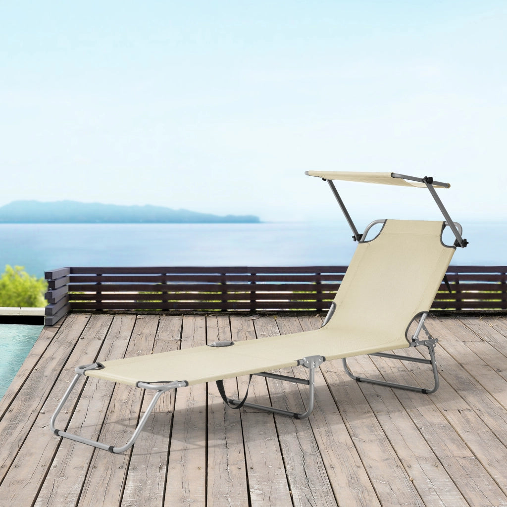 Lettino Prendisole Argozelo con Tettuccio Parasole Sdraio Portatile - Beige casa.pro