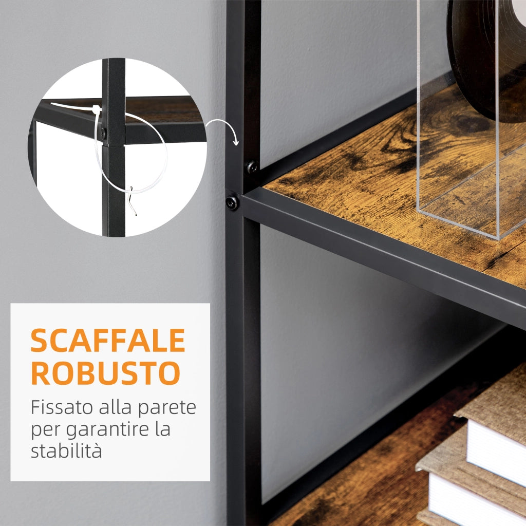 Mobile Libreria a 7 Livelli in Legno e Acciaio Stile Industriale. 83x34x180 cm. Marrone