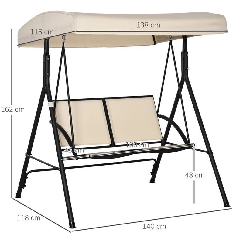 DONDOLO A 2 POSTI DA GIARDINO CON TETTUCCIO REGOLABILE 140 X 118 X 162CM BEIGE