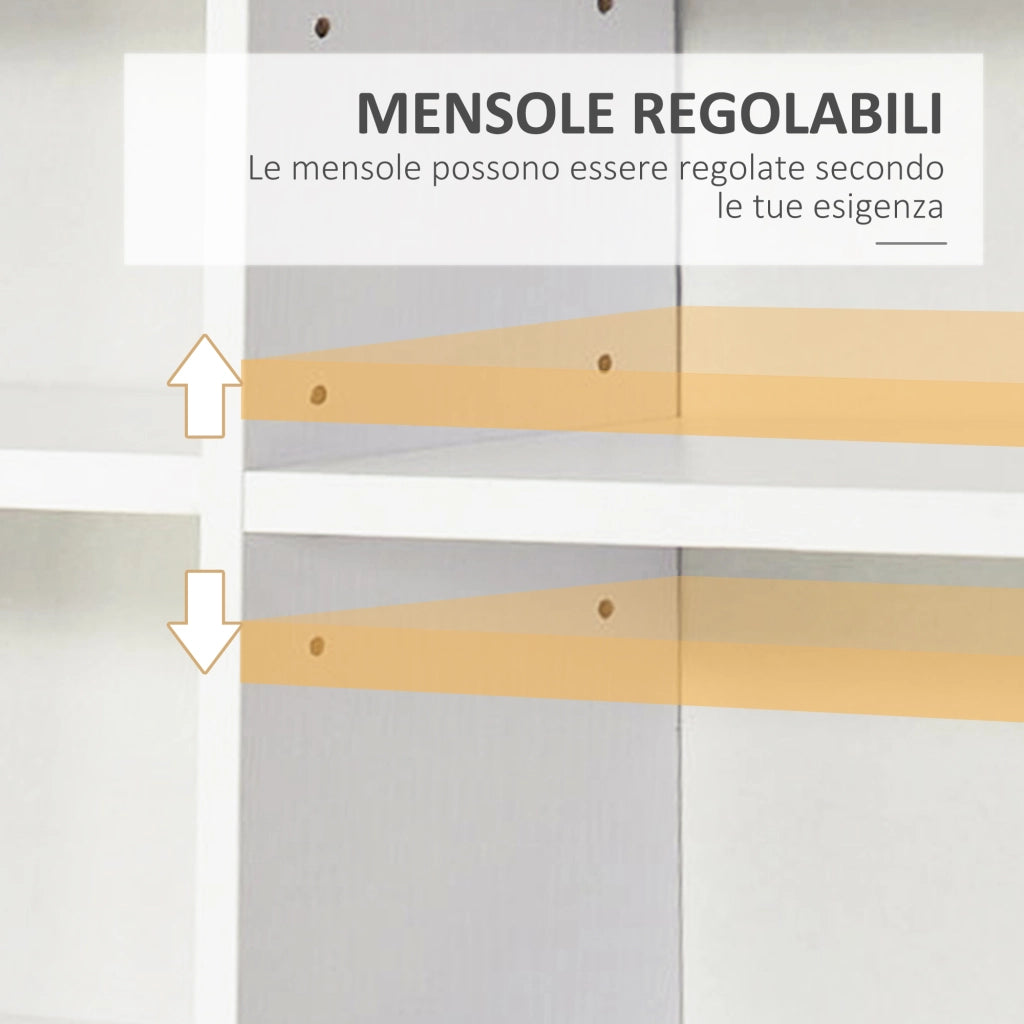Libreria Porta CD 102x23,5x195 cm con 3 Colonne da 12 Ripiani in MDF Bianco