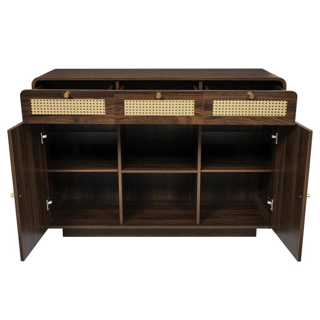 OKWISH Credenza con 3 Cassetti, 2 Ante e Ripiani Regolabili, Stile Retrò, per Soggiorno o Ingresso, 120 x 40 x 85 cm