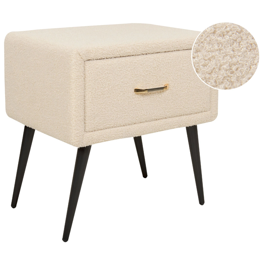 Comodino con rivestimento in bouclè beige Comodino con 1 cassetto Mobili per camera da letto dal design minimalista