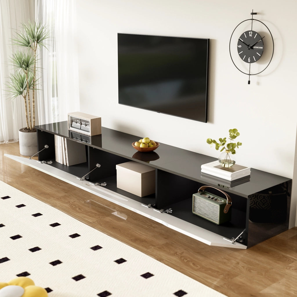 OKWISH Mobile TV con 3 Ante e LED, Sospeso o da Pavimento, Finitura Lucida e Opaca, per Soggiorno, 180 x 35 x 30 cm