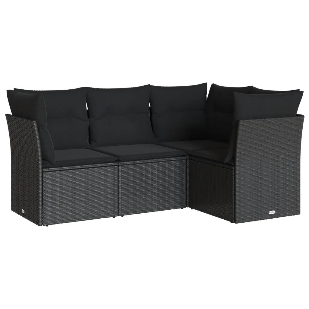 Set Divani da Giardino 4 pz con Cuscini Nero in Polyrattan 3217575