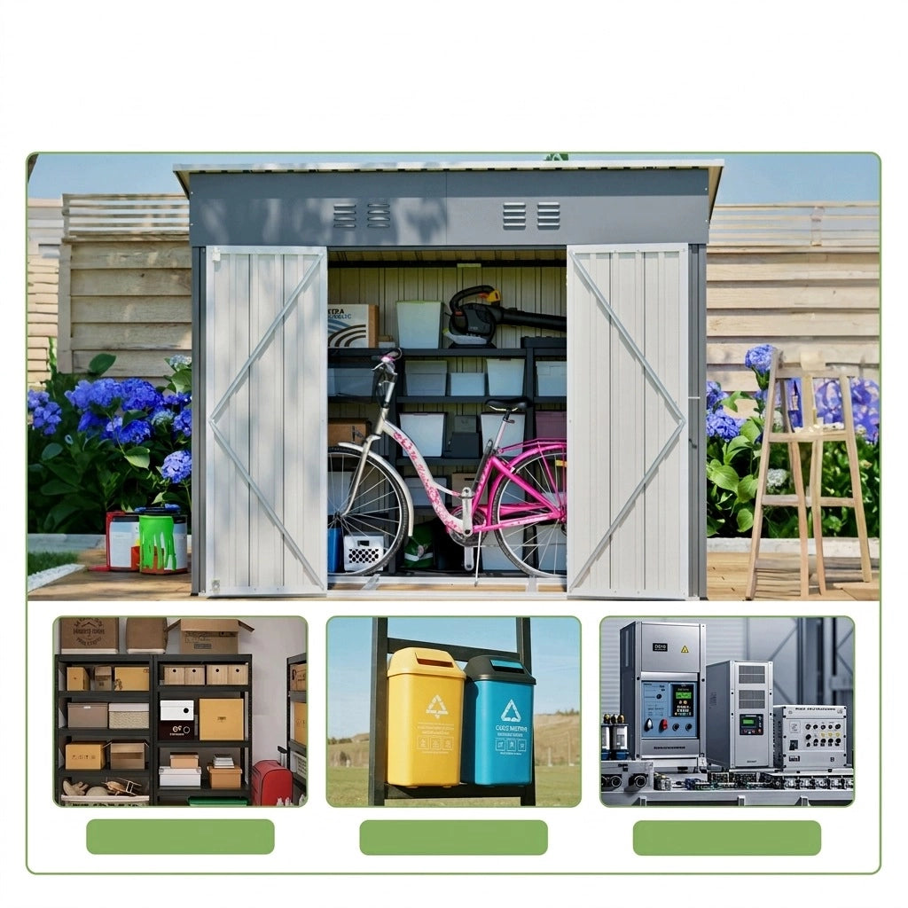 Grande Casetta Da Giardino In Metallo 242×120×192 Cm Con Tre Porte E Due Serrature