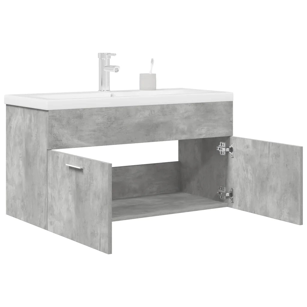 Mobile da Bagno con Lavabo Integrato e Rubinetto Grigio Cemento