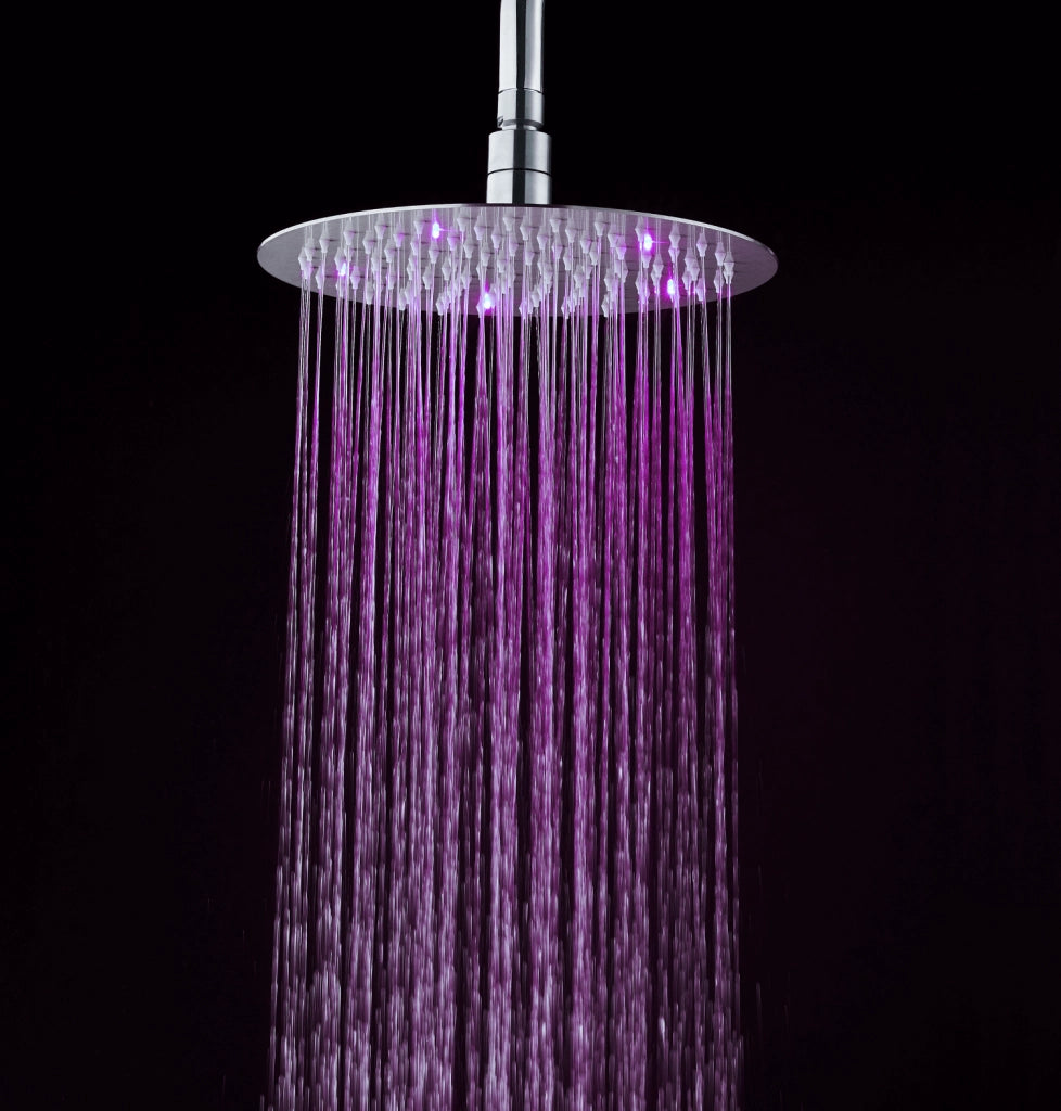 Soffione doccia ultraslim tondo con led cromoterapia acciaio inox D20 cm VEGAS - Satinato