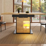 Tavolo da pranzo estensibile 110-140x80x76 cm con illuminazione LED e portaoggetti in MDF e vetro nero naturale