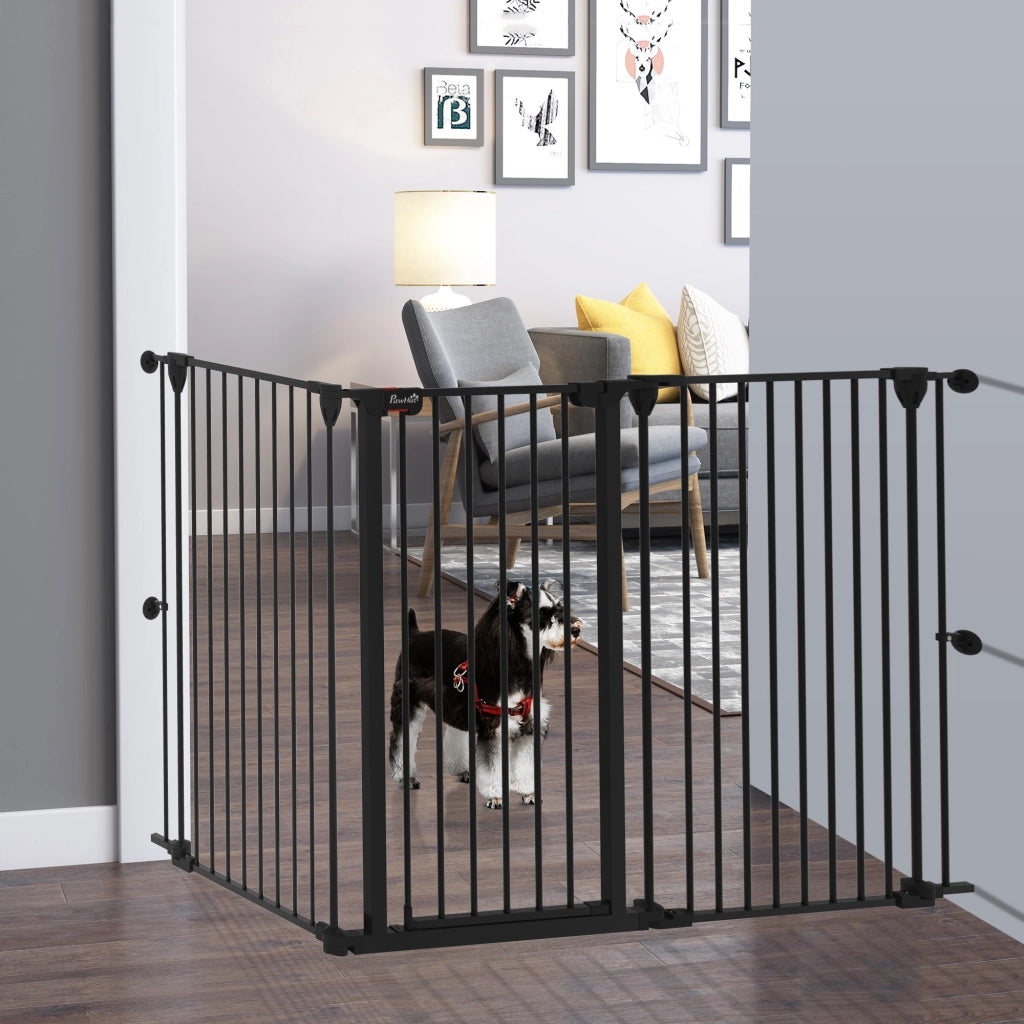 Recinto per Cani Pieghevole in Acciaio con 3 Pannelli ¨C zephmum ¨C Nero 206x90 cm