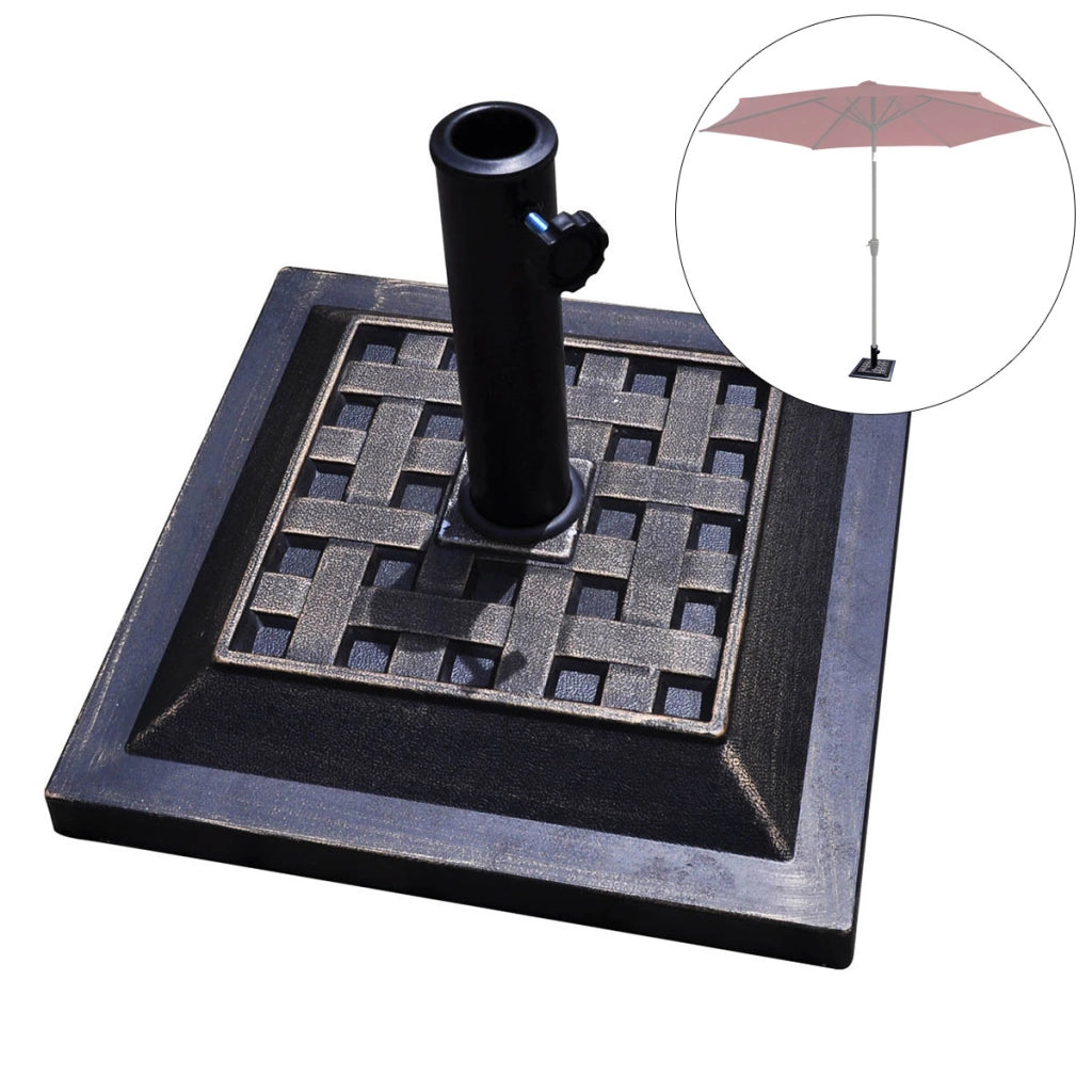 Base per ombrellone riquadro in resina da esterno 44x44x35cm, Supportoper il palo ombrello ¦Õ38 o ¦Õ48mm Bronzo-Basi per ombrellone