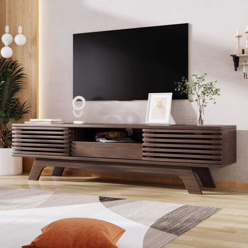 Mobile TV con 2 Ante; 1 Cassetto e Vani Aperti; Passacavi; Stile Vintage; in Pannello di Particelle; 150??35??44 cm; Naturale