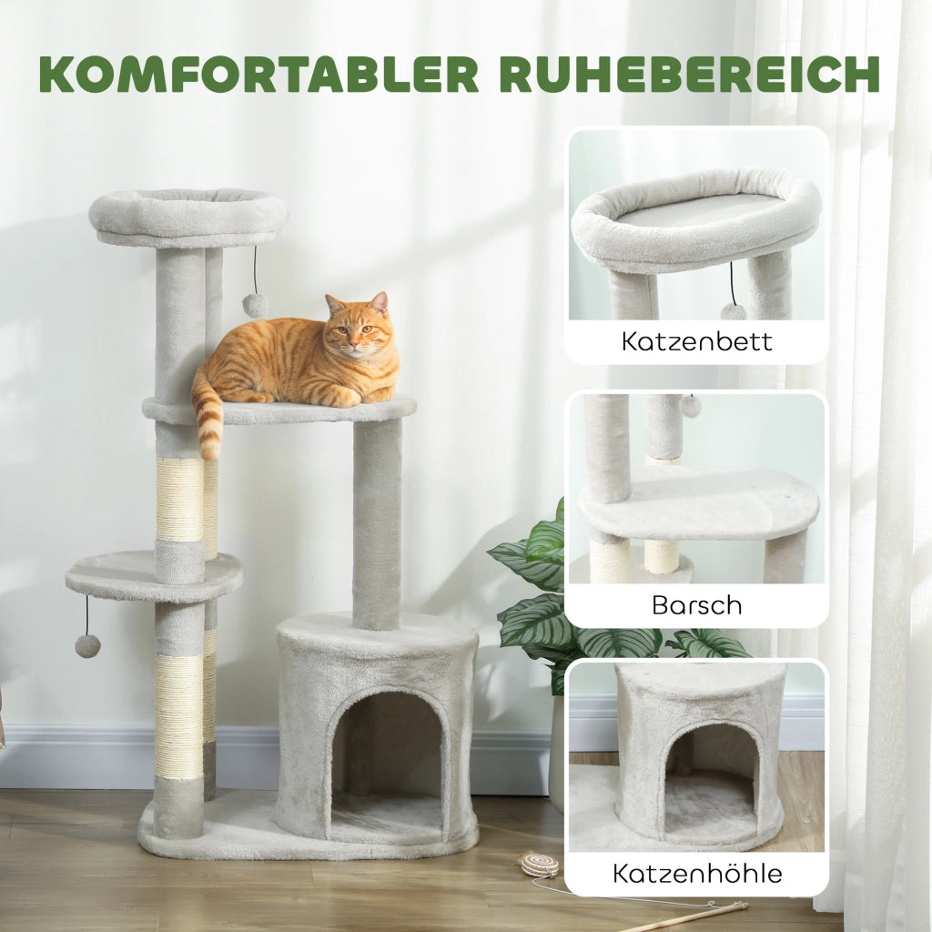 Tiragraffi per Gatti con Piattaforma e Casetta ¨C ZephMum ¨C Grigio Chiaro 114 cm