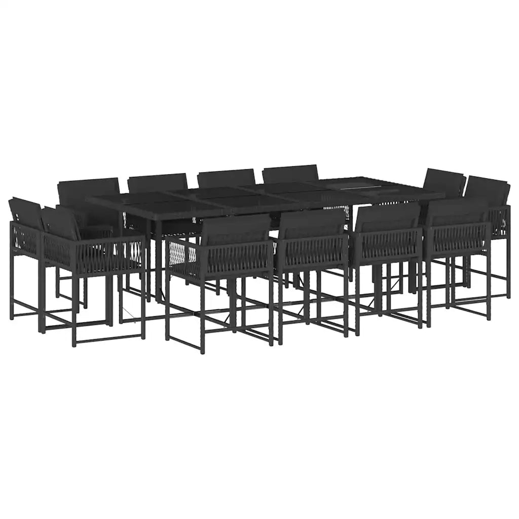 Set da Pranzo da Giardino 13pz con Cuscini Nero in Polyrattan 3211579