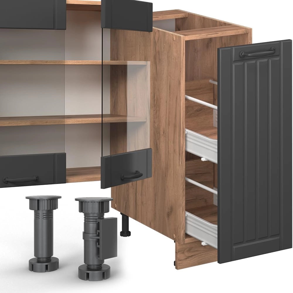 Cucina componibile Fame-Line, Grigio scuro, 280 cm senza piano di lavoro