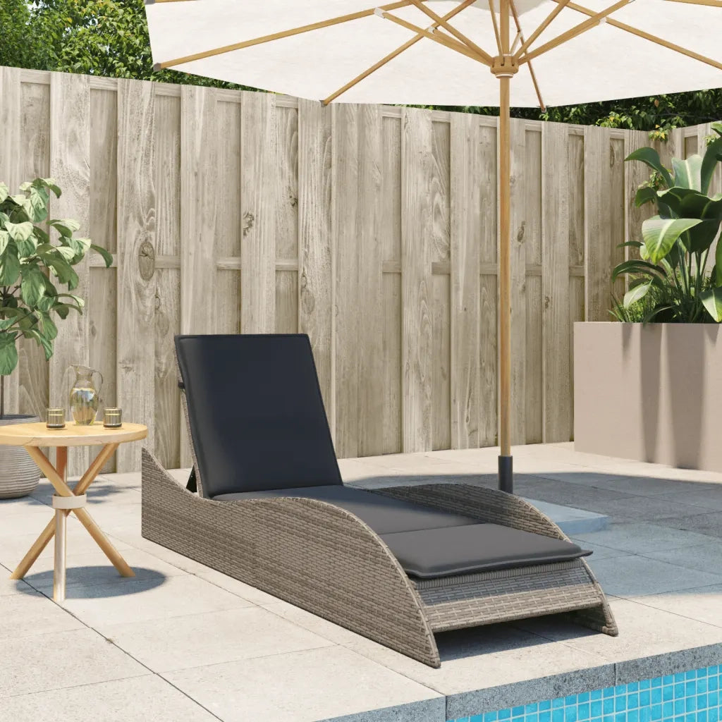 Lettino Prendisole | Sdraio da giardino | Lettino da sole con Cuscino Grigio 60x205x73 cm Polyrattan