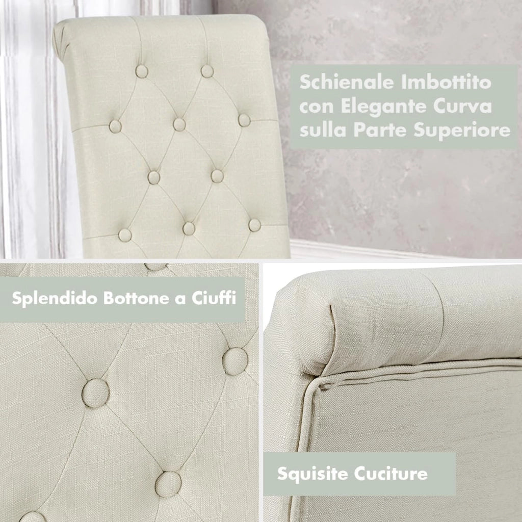 2 Seide Sala da Pranzo 43 x 61 x 100 cm, Seidie Cucina Laterali in Tessuto Rivestito con Gambe in Legno di Gomma, Tessuto di Lino Traspirante e Spugna ad Alta Densità (Beige)