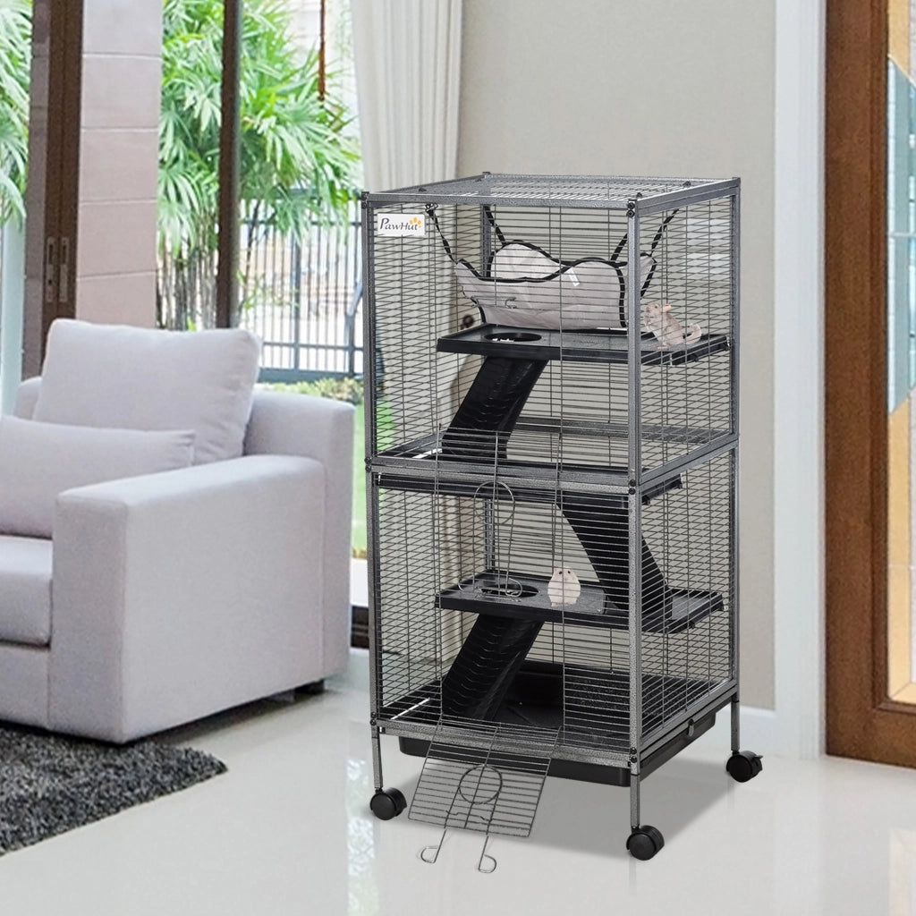 Gabbia per Cincill¨¤ e Porcellini d'India con 3 Ripiani e Ruote ¨C ZephMum ¨C Grigio 52x52x113.5cm