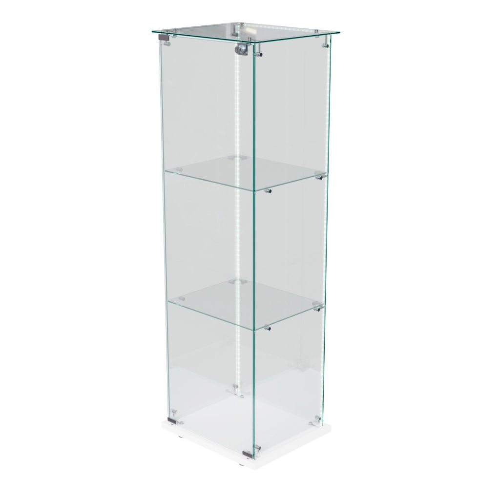 Vetrina espositiva in vetro temperato base bianca con luci LED RGB e serratura, 39,8x35x123,3cm, ripiani regolabili per collezioni e modellini
