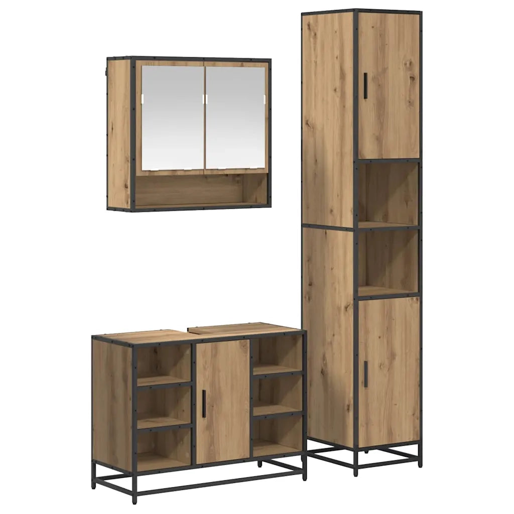 Set di mobili per il bagno con porta 3 pcs Rovere artigianale 3402481