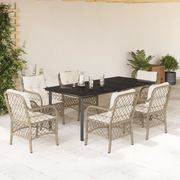 Set da Pranzo da Giardino 7 pz con Cuscini Beige in Polyrattan