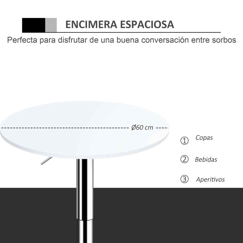 Tavolo da bar regolabile in altezza con base rotonda ¨C zephmum ¨C bianco ?60x69-93 cm