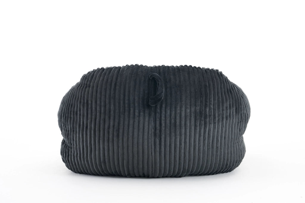 Pouf ergonomico con schienale sagomato e imbottitura in schiuma per salotto e camera, in velluto a coste grigio scuro