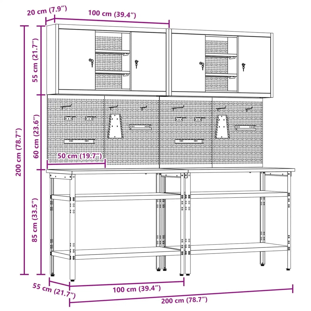 Set banco da lavoro con lo scaffale 8 pcs Nero e Grigio 3321502