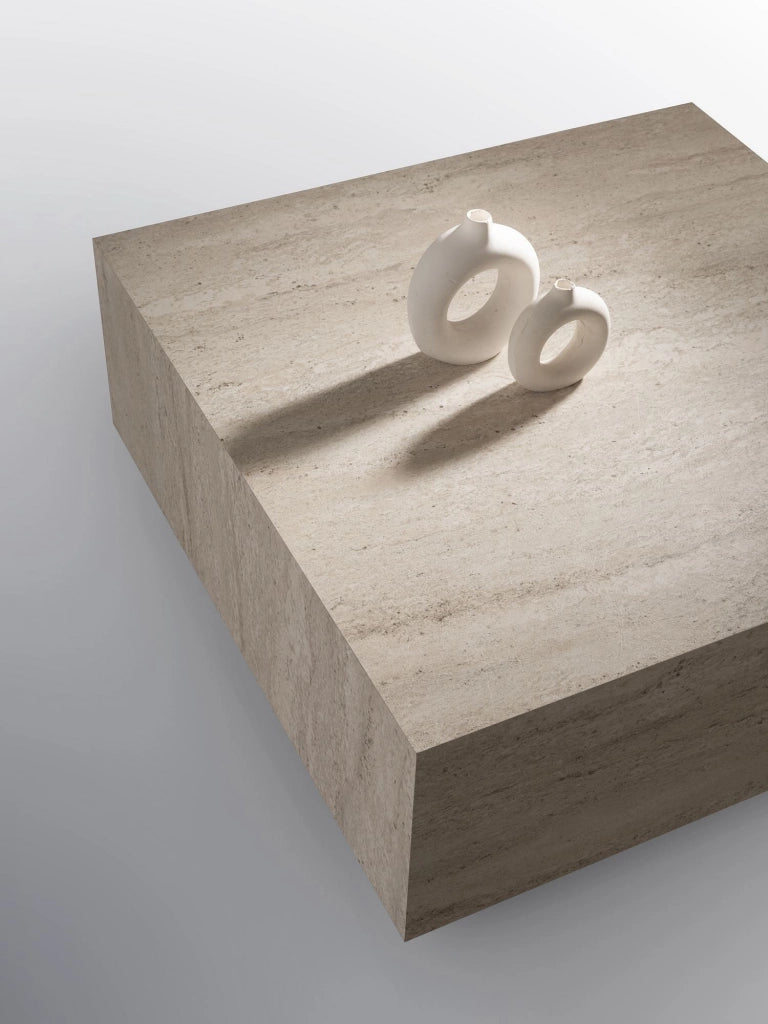 Tavolino da caffè in legno "Lizbon" - 90 x 90 x 35 cm - Travertino