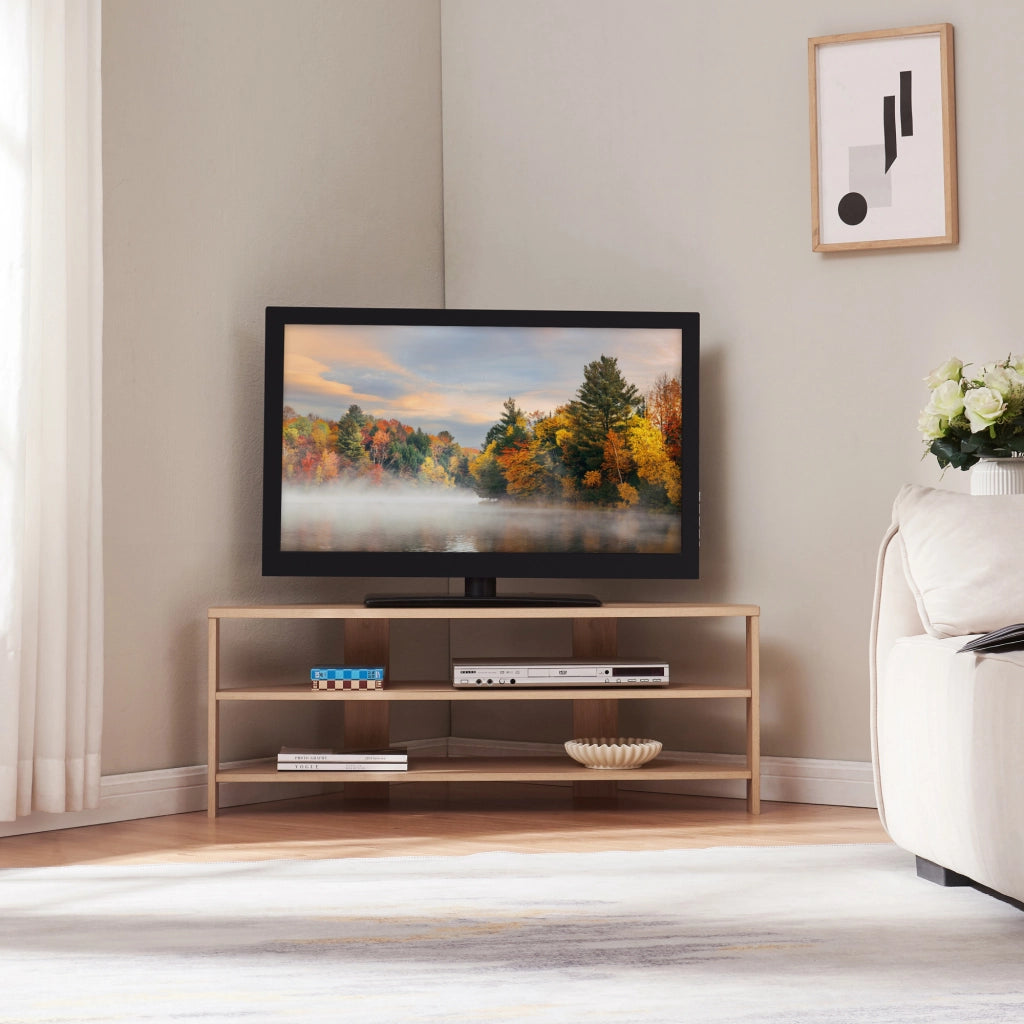 Mobile Porta TV Berg con 2 Ripiani Espositore Angolare 110 x 36 x 42 cm - Effetto Rovere [en.casa]