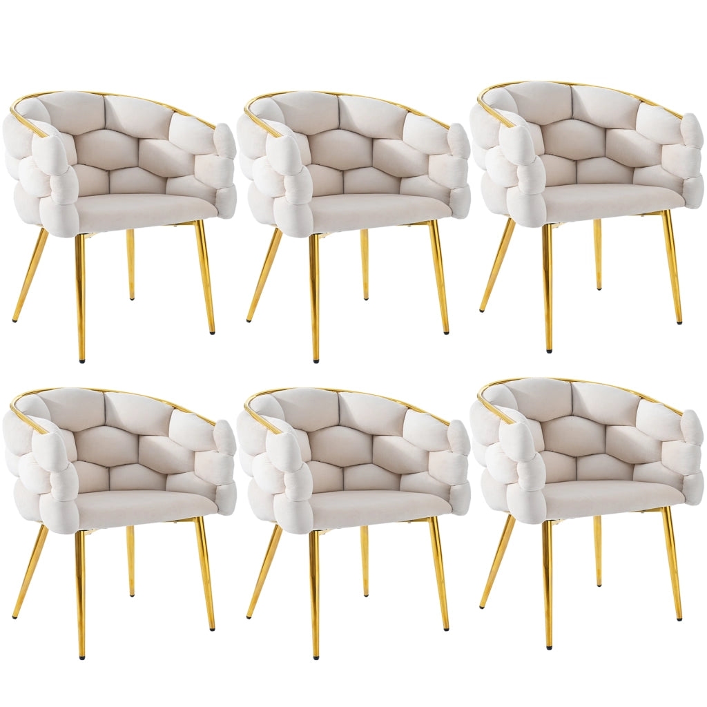 Sedia da pranzo set da 6 con schienale imbottito e piedini regolabili in Velluto Beige
