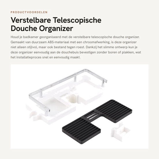 Organizzatore per la doccia - Raccoglitore - Adattabile - Supporto per la doccia - Organizzatore per la stanza da bagno - Senza perforazione - Materiale ABS duraturo - 30x12cm