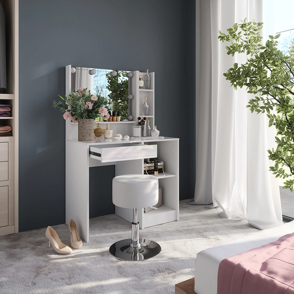 Vicco Tavolo da toeletta Bianco/bianco lucido 89.8 cm 5 parti