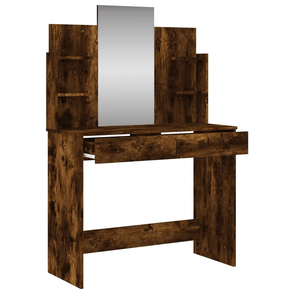 Toeletta con Specchio-Tavolo da Vanit¨¤ Rovere Fumo 96x39x142 cm