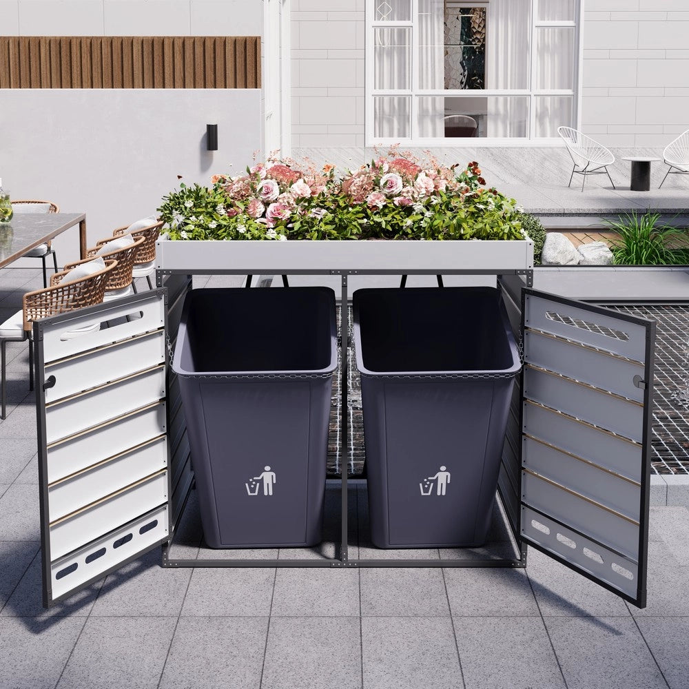 Box Portarifiuti con Fioriera ¨C Xylo ¨C Legno, Metallo, con Serratura