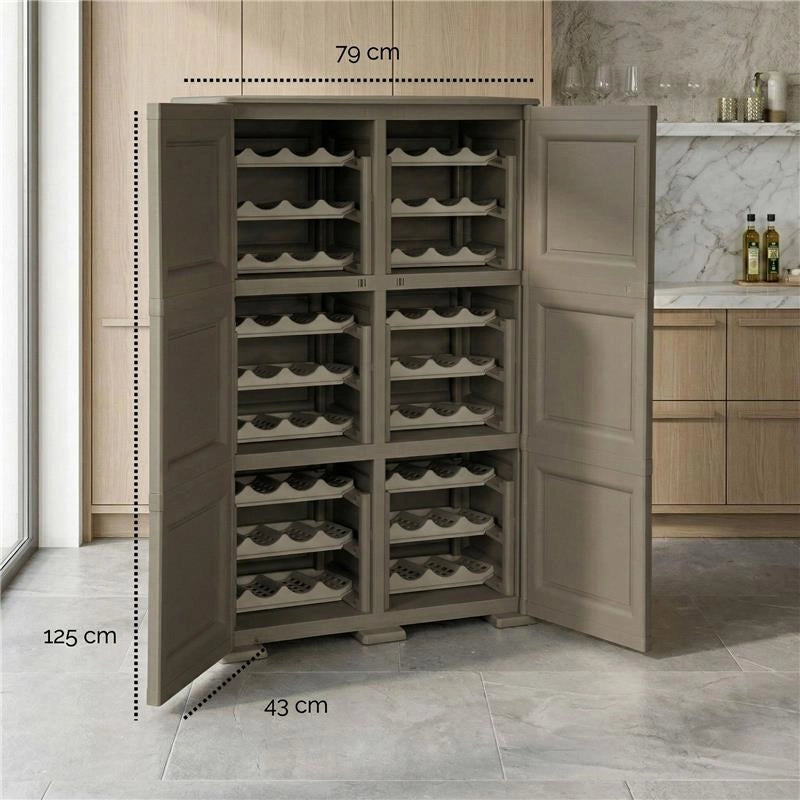 ARMADIO PORTABOTTIGLIE 72 BOTTIGLIE WENGÉ 79X43X125 CM CON ANTA LISCIA – CANTINETTA VERTICALE CHIUSA PER ZONA PRANZO E LIVING